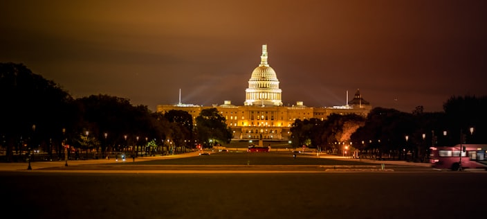 The United States Capitol lit up at night